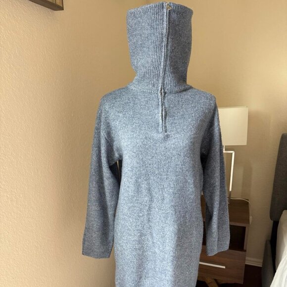 NWT All in Favor Sweater Dress gray-blue, high collar with zipper, size XS - Picture 2 of 16